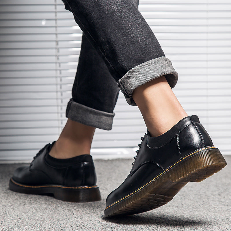 Round Toe Leather Shoes, Men's Casual Martin Boots