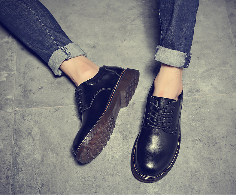 Round Toe Leather Shoes, Men's Casual Martin Boots