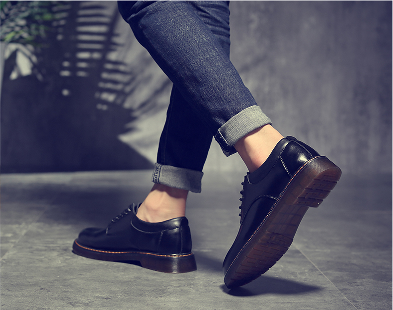 Round Toe Leather Shoes, Men's Casual Martin Boots